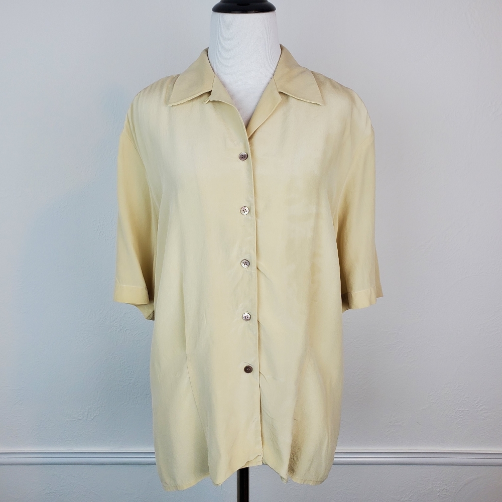 Anne Pinkerton Vintage Top Blouse Silk Capsule Wardrobe Tan Summer Neutral